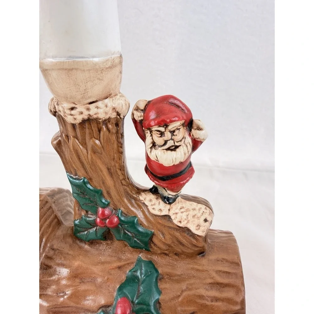 Vintage 1974 NOEL Ceramic Candle Holder Set Santa Log Christmas Decor - Picture 8 of 16